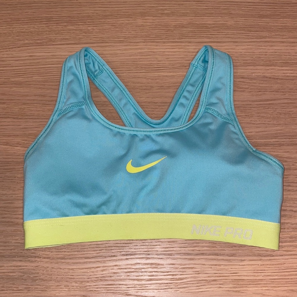 Blue and yellow Nike sports bra, size SM